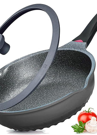Vinchef New Handle Update 11In/5Qt Aluminum Nonstick Deep Frying Pan with Lid and Heat Indicator, Anti Scratch and Anti Stain Deep Saute Pan, Induction Compatible