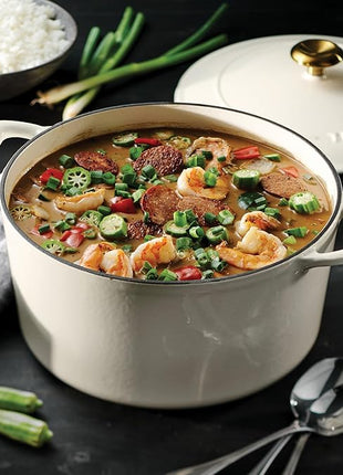 Tramontina Bestow Enameled Cast Iron Dutch Oven Pot with Lid, Round 6.5-quart, Latte (Gold Knob)