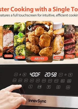 12QT Large Dual Air Fryer, 10-in-1 Double Zone Airfryer with 2×6QT Baskets, 60° Easy-Panel with Full Touchscreen, SyncCook Function, Viewing Window, Nonstick & Dishwasher Safe, 2 Dishes at Once, Black