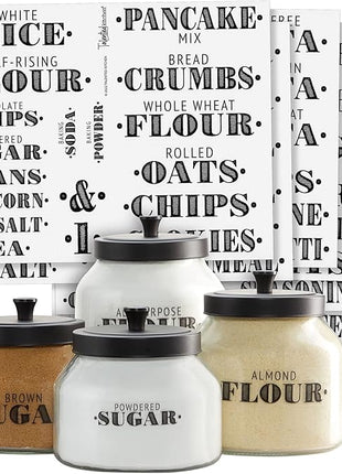 Talented Kitchen Clear Vinyl Pantry Labels for Food Containers - Waterproof & Repositionable for Kitchen Jars - Farmhouse Pantry Organization - Preprinted Baking Labels - Pack of 154, Assorted Sizes