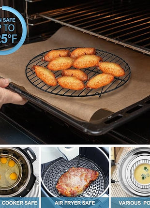 P&P CHEF Round Cooling Rack Set, Round Wire Racks for Cooking Baking, Fit Air Fryer & Oven, Stainless Steel Core with Nonstick Coatings, Black, 3 PCS - 7.5 & 9 & 10.5 Inch