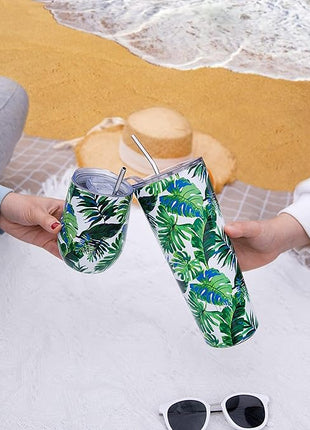 THILY Tumbler Stainless Steel Coffee Cup 26 oz Triple-Insulated Travel Mug with Splash-Proof Lid, for Ice Drinks and Hot Beverage Smoothies Cup, Green Plants