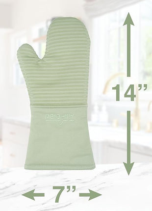 All-Clad Silicone Oven Mitts: Heat Resistant up to 500 Degrees - 100% Cotton & Silicone, 14"x7" Oven Mitt for Kitchen and Barbeque, 2-Pack, Fennel