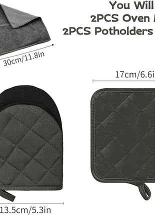 Kitchen Set Pack Of 5, Oven Mitts Pot Holders Pad And Towel Set, Heat Resistant Silicone Kitchen Mini Oven Mittens for 500 Degrees, Mini Oven Gloves and Hot Pads for Baking Grilling Barbecue Microwave