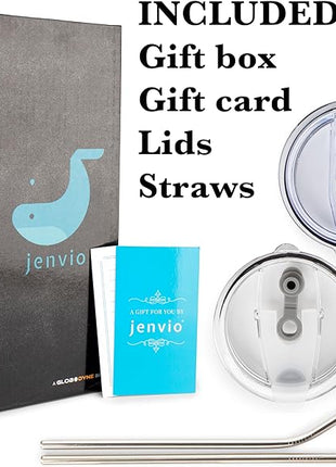 JENVIO Firefighter Gifts for Men | Stainless Steel Travel Tumbler/Mug with Two Lids and Gift Box | Thin Red Line Flag Design for Fireman Gift | Christmas Department | First Responder