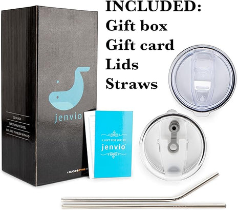 JENVIO Firefighter Gifts for Men | Stainless Steel Travel Tumbler/Mug with Two Lids and Gift Box | Thin Red Line Flag Design for Fireman Gift | Christmas Department | First Responder