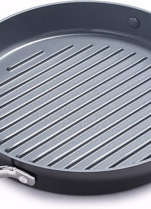 GreenPan Valencia Pro Hard Anodized Healthy Ceramic Nonstick 11" Grill Pan, PFAS-Free, Induction, Dishwasher Safe, Oven Safe, Gray
