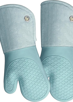 Professional Microwave Silicone Oven Mitts one Pair, Kitchen Mitten Set for Heat Resistant with 500 Degrees, Kitchen Gloves Pot Holder for BBQ Cooking Baking (Light Blue)