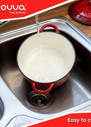 Cast Iron Pot with Lid – Non-Stick Ovenproof Enamelled Casserole Pot, Oven Safe up to 500° F – Sturdy Dutch Oven Cookware – Red, 5-Quart, 24cm – by Nuovva