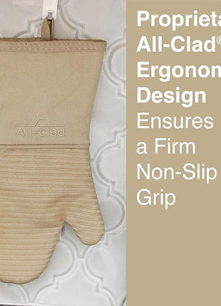 All-Clad Silicone Oven Mitts: Heat Resistant up to 500 Degrees - 100% Cotton & Silicone, 14"x7" Oven Mitt for Kitchen and Barbeque, 2-Pack, Cappuccino