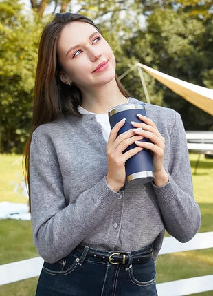 MEWAY 30oz Insulated Tumbler With Lids and Straws,Stainless Steel Double Vacuum Coffee Tumbler Cup, Brush, Durable Powder Coated Coffee Cup for Cold & Hot Drinks(Navy,8 PACK)