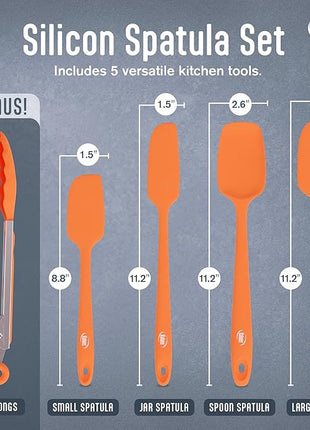 Kaluns Silicone Spatula Set, 4 Rubber Spatulas 600°F Heat Resistant, Nonstick Seamless Design with Stainless Steel Core, Dishwasher Safe, BPA free, Bonus Tongs Included