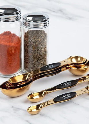 Progressive International Magnetic Measuring Spoons, Set of 5 – Black, Easy to Store with Magnetic Design (Gold)