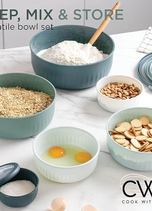 COOK WITH COLOR Prep Bowls with Lids- Wide and Deep Nesting Plastic Small Mixing Bowl Set with Lids, 12 Piece Set - Wide Bowls, Teal