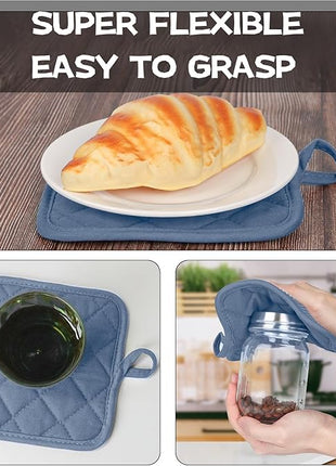 Oven Mitts and Pot Holders Set, Pack of 4, Heat Resistant Silicone Kitchen Mini Oven Mittens for 500 Degrees, Mini Oven Gloves and Hot Pads for Baking Grilling Barbecue Microwave Machine Washable