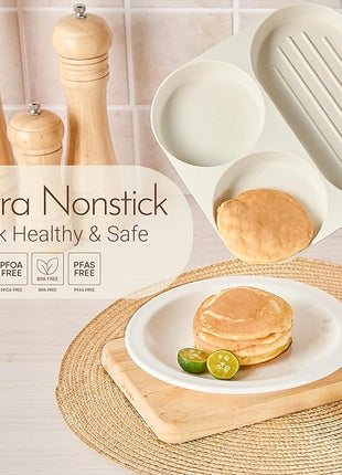 CAROTE Egg Pan Omelette Pan, 3-In-1 Divided Nonstick Grill Pan, Pancake Pan and Healthy Egg CookerSuitable for Gas Stove & Induction Cookware, White Granite