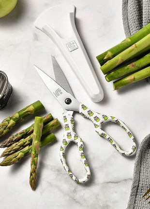 Linoroso Kitchen Scissors Heavy Duty Kitchen Shears with Magnetic Holder Made with Japanese Steel 4034, Multipurpose Ultra Sharp Cooking Scissors for Meat/Vegetables/BBQ/Herbs/Pizza (Graphic,Tiger)