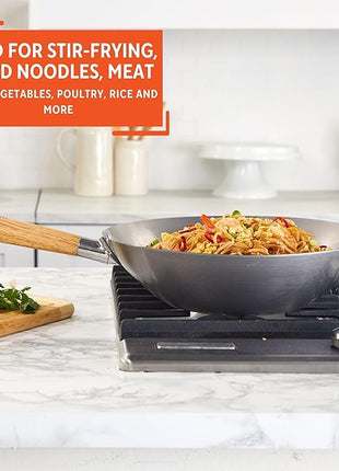 Imusa 14in Carbon Steel Wok with Wood Handles