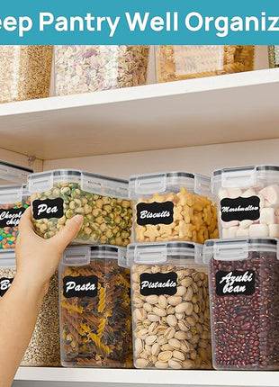 Vtopmart Airtight Food Storage Containers Set with Lids, 15pcs BPA Free Plastic Dry Food Canisters for Kitchen Pantry Organization and Storage, Dishwasher safe,Include 24 Labels, Black