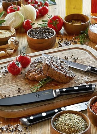 Dalstrong Steak Knives-4pc- Serrated Blade-Gladiator Series Elite-Forged German High-Carbon Steel-Table Dinner Kitchen Knives-Sheaths-Razor Sharp - Dinner Set-NSF Certified