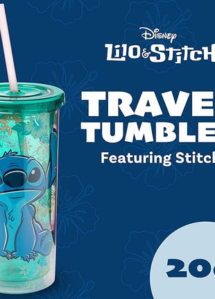 Silver Buffalo Disney Lilo and Stitch Tropical Pattern Plastic Tall Cold Cup with Lid and Straw, 20 Ounces