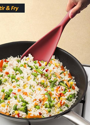 Silicone Spatula Spoon, Great for Both Cooking and Serving Durable BPA-Free Matte Black Silicone, Seamless Design, Safe for Nonstick Cooking Surfaces, 2-Pcs, Red