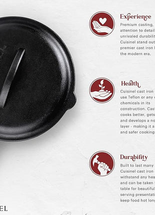 Cuisinel Cast Iron Skillet with Lid - 8"-inch Pre-Seasoned Covered Frying Pan Set + Silicone Handle and Lid Holders + Scraper/Cleaner - Indoor/Outdoor, Oven, Camping Fire, Grill Safe Kitchen Cookware