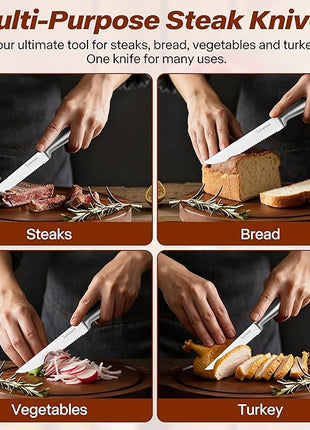 Steak Knife Set of 6, 4.5 inches Dishwasher Safe High Carbon Stainless Steel Knives, Silver