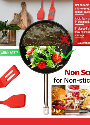 Dazzhues Mini Silicone Brownie Serving Spatula Set Flexible Non Stick Serve Turner Heat Resistant Cooking Spatula for Flip Eggs Crepe Steak Pizza Kitchen Utensil (Red)