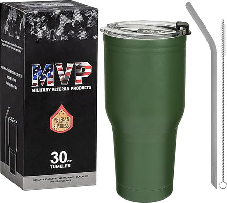 Military Gift Shop OD Green Double Wall Vacuum Insulated Stainless Steel, Tumbler | Disabled USMC Vet Owned SMALL Business
