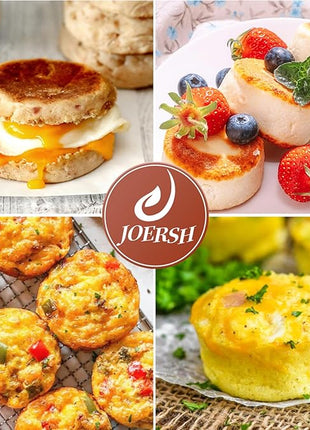 JOERSH 2-PK Silicone Egg Bite Molds Deep 3 Inch Frittata Baking Pans, Non-Stick Round Silicone Molds for Egg Breakfast Sandwich, English Muffin, Cheesecake, Dinner Rolls