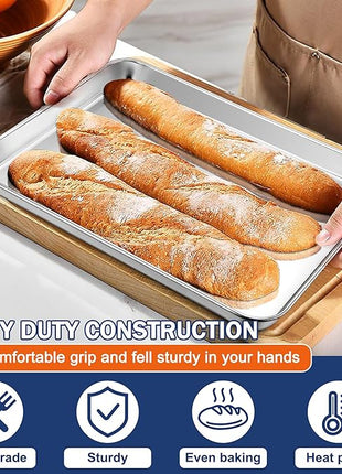 P&P CHEF 12.5 Inch Baking Cookie Sheet, Oven Pan Tray Stainless Steel Sheet Pan for Kitchen, Oven Bakeware for Multi Uses, Shiny Look & Dishwasher Safe, Healthy & Heavy Duty, 2Pcs