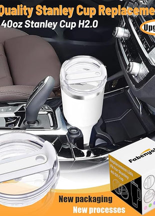 40 OZ Tumbler Lid Replacement Fit for Stanley Cup, 2 Pack Clear Replacement Lids Fit for Stanley Travel Tumbler, Spill Proof Tumbler Covers for Stanley Cup Accessories (White+Hot Pink)