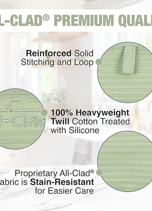 All-Clad Premium Pot Holder & Heating Pad, (2-Pack) Heat Resistant to 500 Degrees, 100% Cotton 10"x6.25" for Kitchen and Barbeque, Fennel