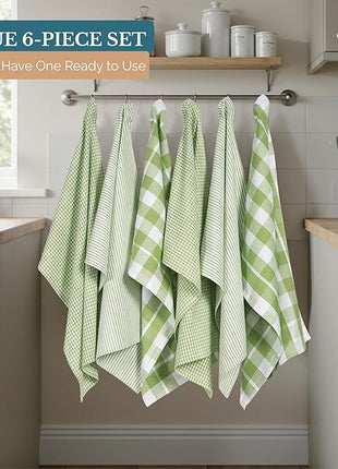 Casa Platino Kitchen Towels Cotton and Kitchen Dish Towels – Soft Cotton Set of 8 with Coordinated Patterns – Inviting Tones for Baking and Everyday Spills – Sage Green