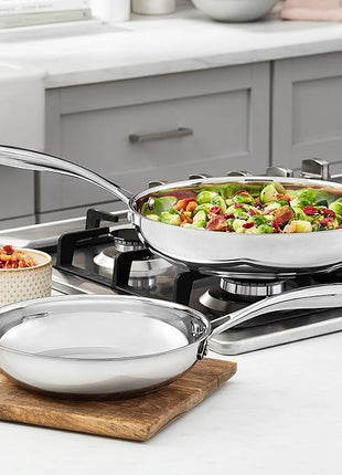 Amazon Basics 2-Piece Oven Safe, Riveted Handle Stainless Steel Induction Frying Pan Set - Silver, 8-inch & 10-inch