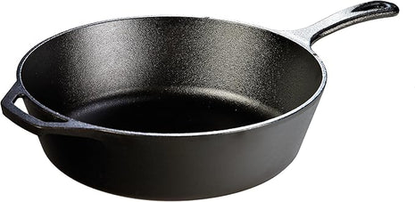 Lodge 5 Quart Pre-Seasoned Cast Iron Deep Skillet - Signature Teardrop Handle & Assist Handle - Use in the Oven, on the Stove or Grill, or Over a Campfire - Black