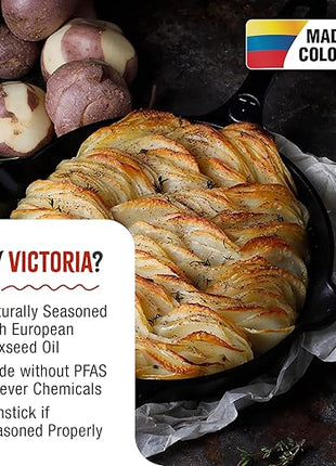 Victoria 10-Inch Cast Iron Skillet, Pre-Seasoned Cast-Iron Frying Pan with Long Handle, Made in Colombia