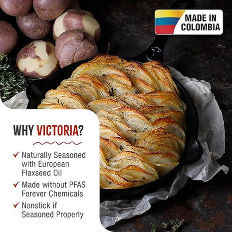 Victoria 10-Inch Cast Iron Skillet, Pre-Seasoned Cast-Iron Frying Pan with Long Handle, Made in Colombia