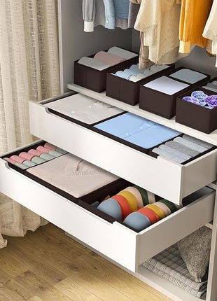 DIMJ Drawer Organizer Clothes, 12 Pack Underwear Organizer, Foldable Closet Organizers, Sock Organizer Bra Organizer, Fabric Dresser Organizer for Clothes, Bra, Socks, Tie (Brown)