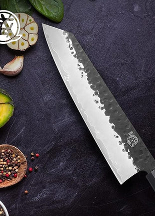 MITSUMOTO SAKARI Kiritsuke Chef Knife 9 inch - Hand Forged Japanese Kitchen Knives, 3-Layer 9CR18MOV High Carbon Steel, Rosewood Handle & Sandalwood Box