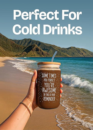 KLUBI Birthday Gifts for Women Who Have Everything - Sometimes You Forget You Are Awesome Gift for Her Birthday Presents for Mom From Daughter 16oz Glass Mug Present Baskets for Fun Teacher