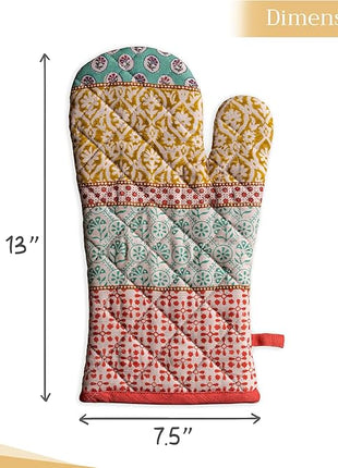 Maison d' Hermine Oven Gloves 100% Cotton Oven Mitt 7" x 13" with Loop Heat Resistant, BBQ, Cooking Gloves, Baking, Grilling, Kitchen, Handling Hot Pans Spring/Summer (Pack of 1, Provence)