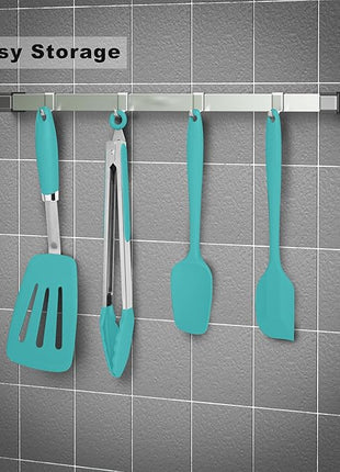 Silicone Spatulas Set Turners Tongs Cooking Utensils Set High Heat Resistant Kitchen Scraper Spatulas for Cooking Mixing Baking BPA Free Dishwasher Safe, Aqua Sky