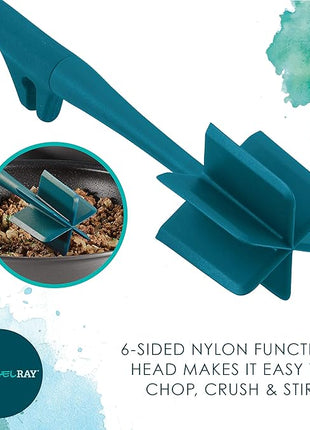 Rachael Ray Tools and Gadgets Lazy Crush & Chop, Flexi Turner, and Scraping Spoon Set / Cooking Utensils - 3 Piece, Teal Blue