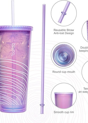bzyoo SIP 24oz (710ml) Double Wall Plastic Tumbler with Lid and Straw Cold Drink Travel Mug Reusable Ice Coffee Tea Cup Perfect for Office Poolside Parties Gifts Color: Pearl Purple