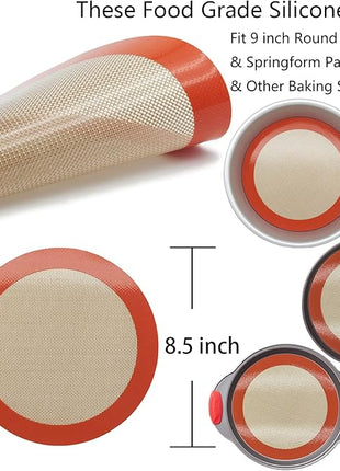 Silicone Baking Mats, 2 PCS Round Silicone Mats for 9 Inch Cake Pan, Non-Stick Reusable Cookie Sheet Liners for Baking Pans for Cake/Bread/Pizza/Macaron/Pastry/Cookie/Bun/Pie