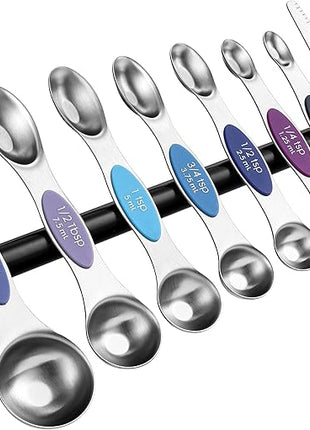 Spring Chef Stainless Steel Magnetic Measuring Spoons Set of 8 with Leveler, Dual Sided Metal Teaspoon & Tablespoon Measuring Spoons, Nesting Kitchen Gadgets for Baking & Cooking - Winter Frost