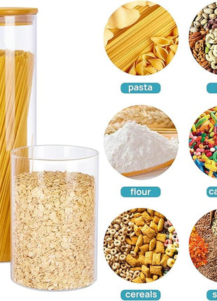 Vtopmart Glass Food Storage Jars, 7 Pack Kitchen Containers with Airtight Bamboo Wooden Lids for Pasta, Cookies, Nuts, Coffee Beans, Cereal, Canisters Set for Flour, Pantry Organization, BPA Free
