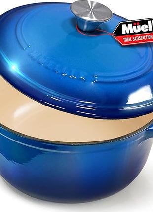 MUELLER HOME 4.5 QT Enameled Cast Iron Dutch Oven, Heavy-Duty Casserole Dish and Braiser Pan with Lid and Stainless Knob, Oven-Safe up to 500° F & Across All Cooktops, Aqua Blue